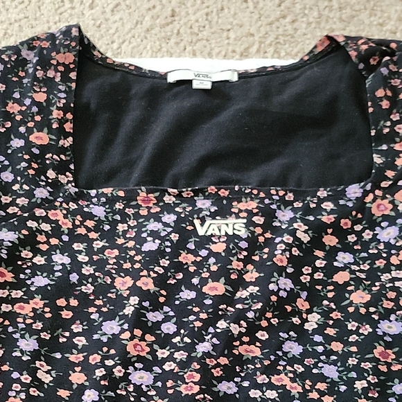 Vans Tops - Vans Black Floral Top with Pink and Purple Accents